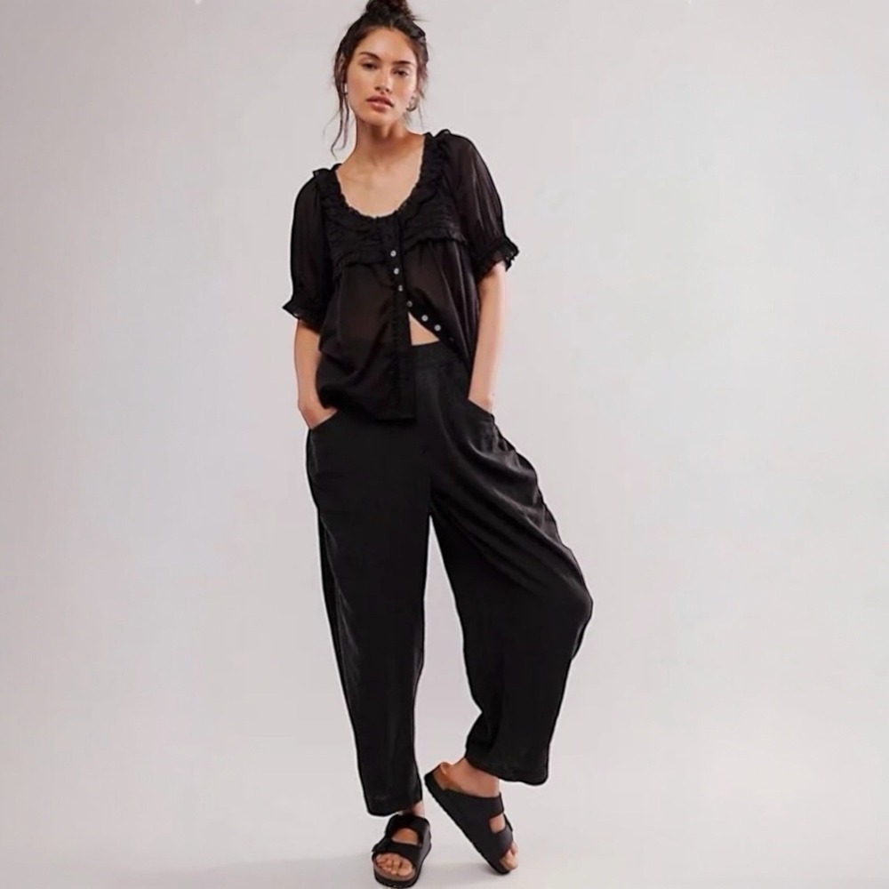 Free People High Road Pull-On Barrel Linen Pants In Python Black Sz XS